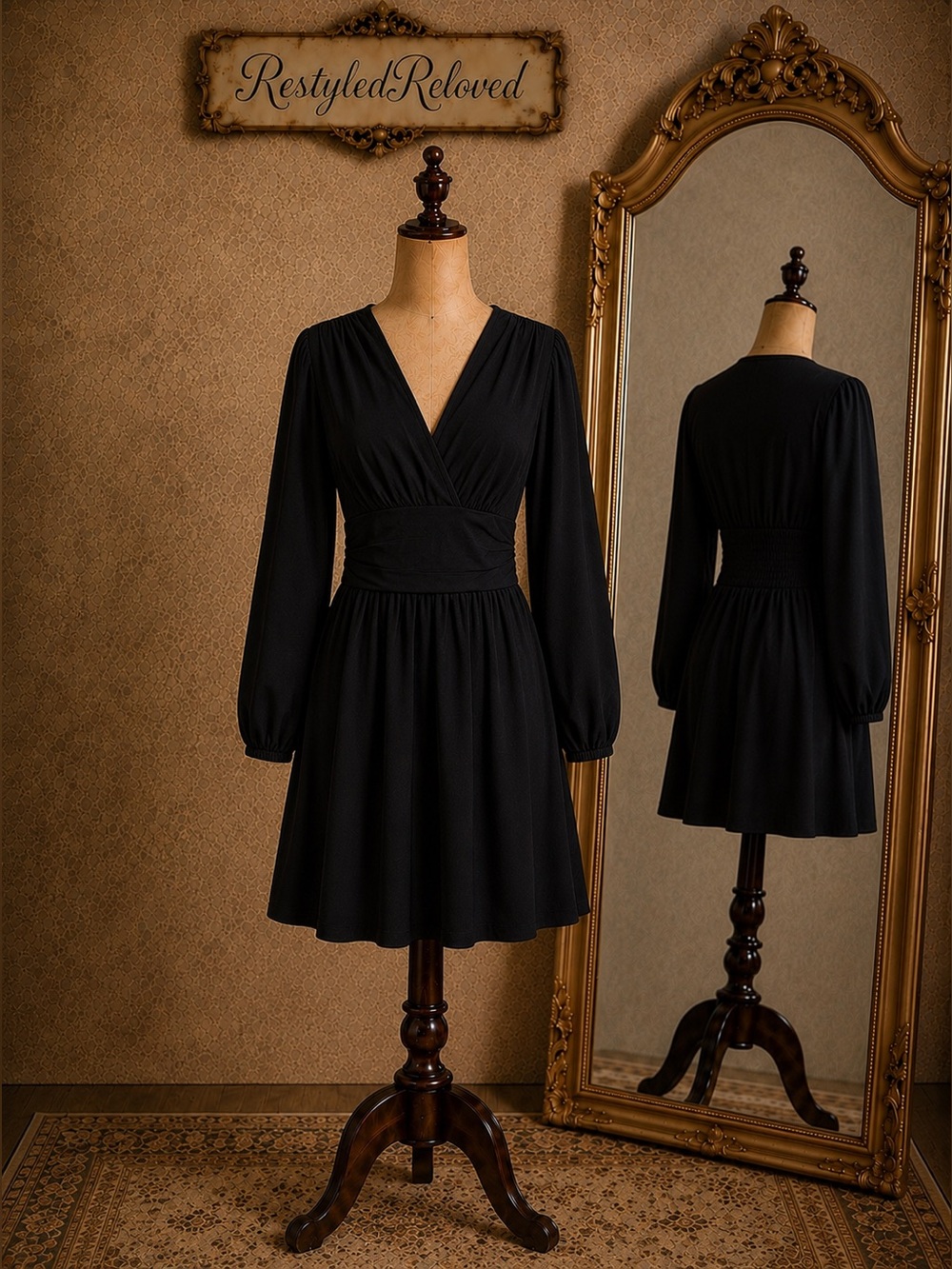 Charcoal Long Sleeve Surplice Mini Dress | NWT | Size Medium